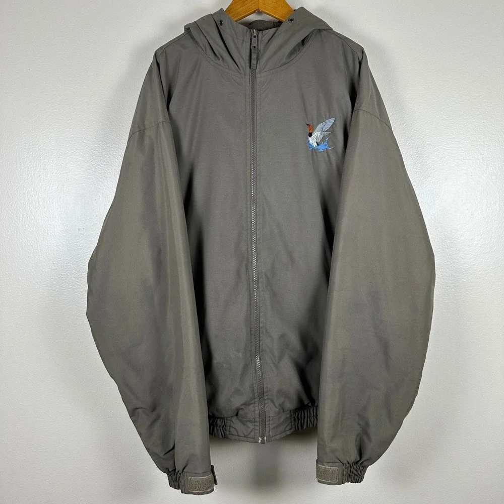 Cabela's Mens XL Tall Hooded Jacket Olive Green Duck Embroidery Fleece Lined NEW